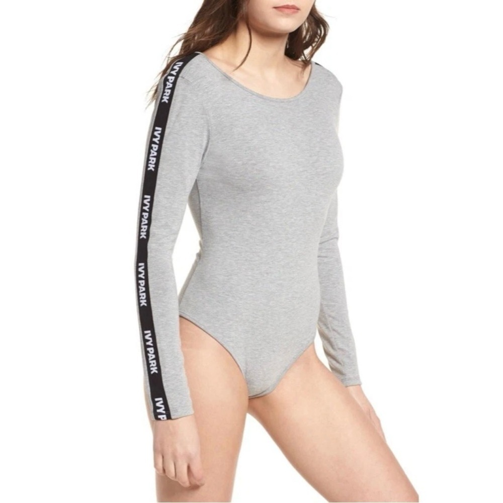 NEW IVY PARK Grey Logo Stripe Sleeve Bodysuit